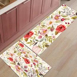 Carpets Watercolor Flowers Leaves Plants Kitchen Mat Home Anti-slip Bathroom Rug Entrance Doormat Living Room Protective Floor MatCarpets