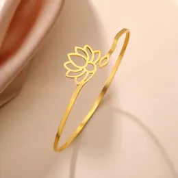 Bangle Cazador Budismo Flor de Lótus para Mulheres Jóias de Aço Inoxidável Yoga Chakra Ajustável Presente de Natal