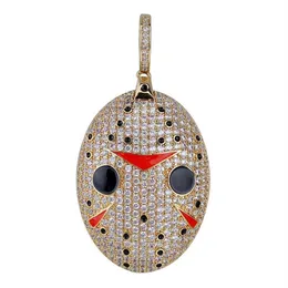 Hip Hop Jewelry Cubic Zircon Gold Saw Horror Movie Theme Iced Out Pendant Men's Gifts Horror Mask Pendant Necklaces256i