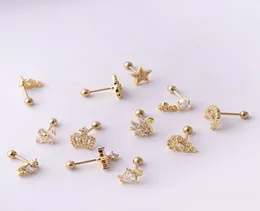 Set of 12 Pcs 20G Zircon Ear Cartilage Tragus Studs Earrings Body Piercing Jewerly For Women and Girls8751297