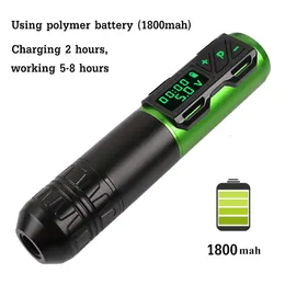 Tatueringsmaskin trådlös tatueringspenna Maskin Uppladdningsbar elektrisk litiumbatteri tatuering pistol 1800mAh Coreless Motor 230406