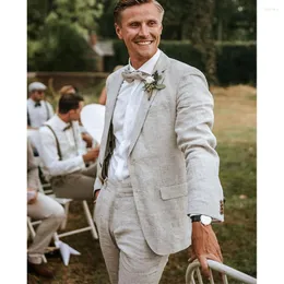 Garnitury męskie Summer Beige 2 sztuki mężczyzn Slim Fit Business Linen Suit Groom Wedding Tuxedo Krawiec wykonany swobodny kurtka spodnie
