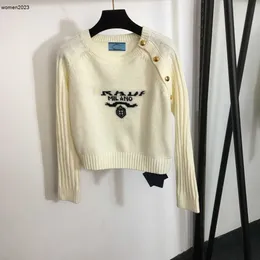 best Brand women s knitwear fashion letter logo girl sweater Size S M L high quality shoulder button split pullover Nov06