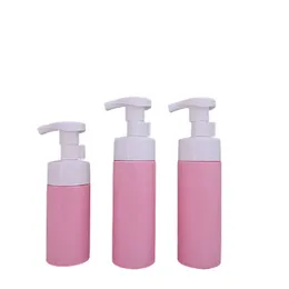 Draagbare plastic roze schuimfles 100 ml 150 ml witte pomp Breng kaart gesp pakkingcontainer platte schouder huisdier navulbare verpakking cosmetica