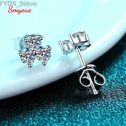 Stud Smyoue 3mm Genuine Moissanite Stud Earring for Women Rhodium Plated 925 Silver Wedding 3stones Sparkling Ear Studs Small Earring YQ231107