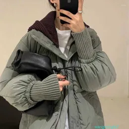 Parkas masculinas mulheres trench coats coreano high-end jaqueta mulheres 2023 mais recente seção de comprimento médio sobre o joelho grosso solto cintura malha chapéu femininoemgl