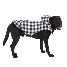 Hund Plaid hoodie varm kappa, hoodie jacka, utomhus varma hundar vinterrockar, kallt väder hundvästkläder för små medelstora stora hundar, svartvit