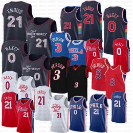 2023/24 The City of Brotherly Love Tyrese Maxey Joel Embiid Basketball Allen Iverson Sixer Jersey White Edition 레트로 셔츠 Blue