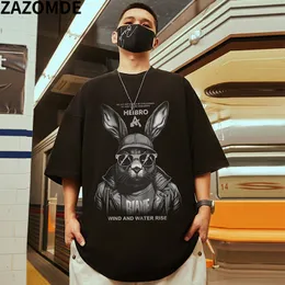 Mężczyźni S t T koszule Zazomde Hip Hop Vintage T Shirt Cool Rabbit Print T Shirts Oversized Streetwear Retro Letnie bawełniane bawełniane bawełny TEE 230407