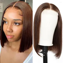Color #2 #4 Dark Brown Bob Wigs Straight 13x4 Lace Frontal Wig Middle Part 4x4 Closure Human Hair Pre-plucked 180%D