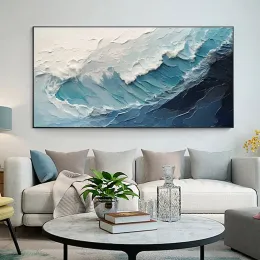 Ocean Wave Seascape oljemålning på duk, stor väggkonst abstraktionsbild, anpassad havsmålning för juldekor