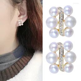 Orecchini a bottone Icnway Natural 3-4mm 4-5mm Round White Pearl d'acqua dolce 14kgp Accessori S925 Una coppia all'ingrosso