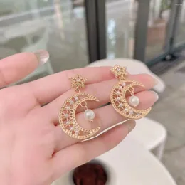 Dangle Earrings Star Moon Inlaid Imitation Pearl