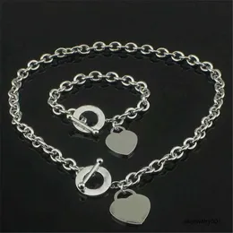 925 Silber Liebe Halskette + Armband Set Hochzeit Statement Schmuck Herz Anhänger Halsketten Armreif Sets 2 In 1