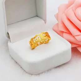 Cluster Rings 24k Gold Color True Ring For Women Wedding Engagement Openwork Frosted Scripture Sanskrit Finger Poro Puro De 24 K