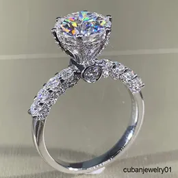 Caoshi joias de luxo banhadas a prata redonda corte brilhante 6 pontas diamante pedra lateral cristal noivado casamento anéis femininos