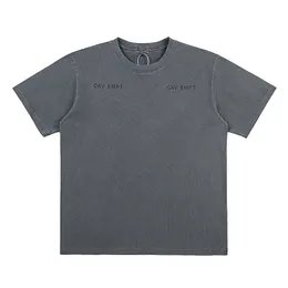 T-Shirt en coton Vintage lavage teinture col rond T-Shirt lettre Logo impression surdimensionné gris hommes femmes à manches courtes