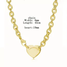 Lyxdesigner 19 mm hjärta halsband kvinnor rostfritt stål mode par runda smycken present till flickvän jul grossist