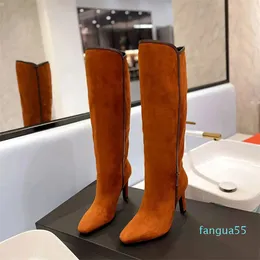 2023-New Autumn and Winter Boots 여성 패션 뾰족한 하이힐 부츠 무릎 높이 라이딩 럭셔리 성격 디자이너