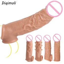 Brinquedo sexual massageador reutilizável, ampliadores de pênis, vibradores realistas, extensor macio, intensificador de ejaculação retardada, manga peniana para homens