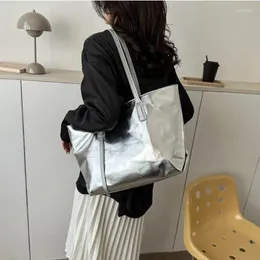 Shopping Bags 2023 Women Shoulder Bright Pu Leather Tote Handbags High-quality Casual Armpit Solid Color
