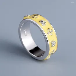 Klaster Pierścienie Klasyczne 925 Srebrne damskie pierścień damski moda żółty ręcznie robiony szkliwa biżuteria