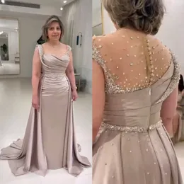 Luxuriöses Perlen-Kristall-Pailletten-Kleid für die Brautmutter mit langen Ärmeln, Champagner, formelle Party-Abschlussball-Kleider in Übergröße, afrikanische Kleidung, Damenkleid