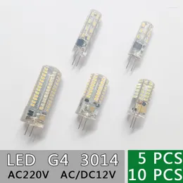مصباح Mini G4 Dimmable G4 LED 12V/AC220V 3014SMD 24/32/48/64/104 مصباح سيليكون دافئ أبيض/أبيض 360 درجة زاوية