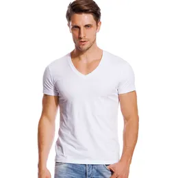 قميص الرجال العميق V-the Men's Thirt Low Wide Wide Neckline Top Top Men-T-Shirt Cotton Ultra-Shin Slim Litting Disvived Disciped Undived 230407