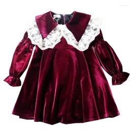 女の子のドレスキッズ長袖レースdrses for Girls Party Dress Fleece Birthday Tutu Children Casual Wear 3 6 8年Vestidos