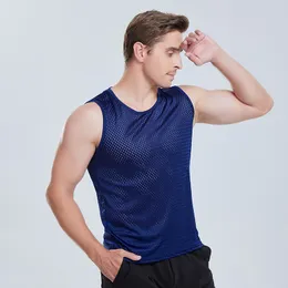 Herr t -skjortor Crew Neck Mesh Hollowed Out Ice Silk Vest Men's Summer Sports Fitness Running Body Shaping Sexig ärmlös