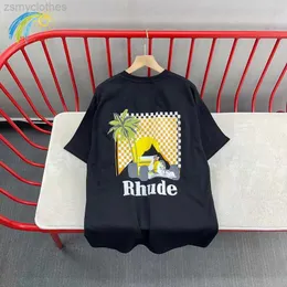 Men's T-Shirts Classic Moonlight Rhude T-Shirts Men Women 1 1 Patchwork Racing Print Rhude Tee Black White Short Sleeve With Tags