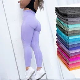 Yoga Outfits Curve Contour Seamless Leggings Pants Gym Workout Clothes Fitness Sport Women Fashion Wear Solid Pink Lilac Stretch 230406