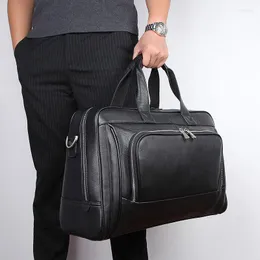 Borteiras Nesitu Big Black Black Nappa Genuine Leather 15.6 '' '17' 'Laptop Office Men