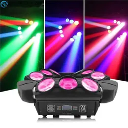 Hareketli Kafa Işıkları Yüksek Kalite 9 Gözler RGBW 4IN1 LED Mini Işın Rotasyon Örümcek DJ Disco Party Night Club Bar Q231107 için DMX Kontrolü