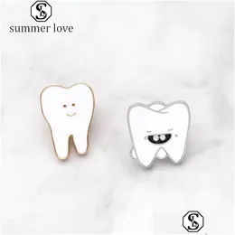 Pins Brooches Fashion Cartoon Smile Teeth Enamel Pin For Women Dentist Hospital Lapel Hat Bag Pins Denim Shirt Brooch J Dhxoi