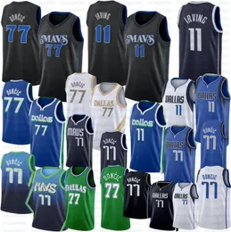 77 Luka Doncic Mavs Kyrie Irving Basketball Jerseys Blue Black Edition Jersey Shirt 2024