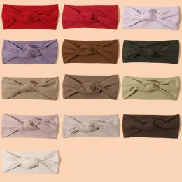 Nyfödda baby ribbade pannband flickor slips knut turban solid topknot head wrap mjuk elastiska barn hårband barn hår tillbehör