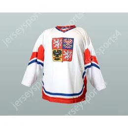 Maßgeschneidertes weißes Hockeytrikot der Nationalmannschaft der Tschechischen Republik 99, oben genäht, S-M-L-XL-XXL-3XL-4XL-5XL-6XL