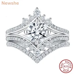 Solitaire Ring she Vintage Crown Shape Engagement Set for Women 925 Sterling Silver Stacked Wedding Band AAAAA CZ Fine Jewelry 230407