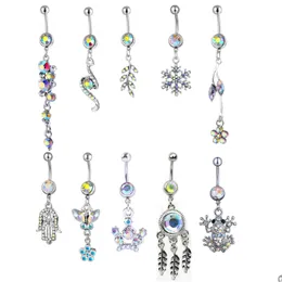 حلقات زر جرس السرة AB10-001 BELLY NAVEL BUNTING RING MIX 10 أنماط AB COLLOW PCS FROG CROWN DREAM CASTER DROND