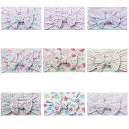 Easter Egg Nylon Baby Headband Turban Nowonarodzony żebrowany kabel dzianina Bow Bow Nylon Gin Girl Girl