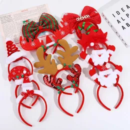 Women Bowknot Christmas Headband Decorations Adult Fashion Head Hair Bow Hairpins Band Hoop Knot Rabbit Dress Prop Santa Pattern Hat Cloth Gift Party Supplies