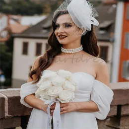 Tea Length Wedding Dress: Simple Short Bridal Gown, Cap Sleeves, Boho Beach  Style Outdoor Garden Civil Ceremony - Main Image