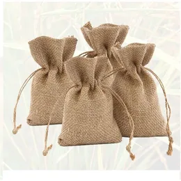 Sacos de linho natural com cordão, bolsas de serapilheira vintage, saco de serapilheira de juta natural, saco de linho fino, pacote de corda3368