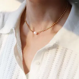 Hänge halsband franska sötvatten pärla utsmyckning rostfritt stål vintage mode guld pärla kedja halsband18k plätering smycken