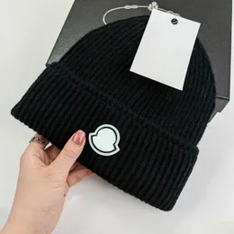 Beanie/Kafatası Kapakları Moda Tasarımcısı Beanie Kış Örme Şapka Monclr Erkek Kadınlar Kapak İtalyan Moda Sıcak Streç Yün Casquette Hats Dhlgw