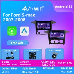 CAR DVD-videospelare för Ford S-Max 2007-2008 2012 2013 med Radio Mirrorring BT DSP 128G 9 "Android 12