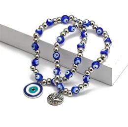 Blue Evil Eyes Perlenstränge Charm Bracelets Fashion Stretch Silber Bead Armband Bangles Lucky Turkish Pendant Jewelry Accessori5925557