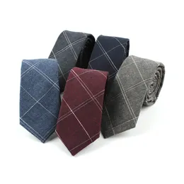 Groom Tie Narrow Version Cotton Linen Necktie Male 6cm Formal Wear Business Casual Check tie